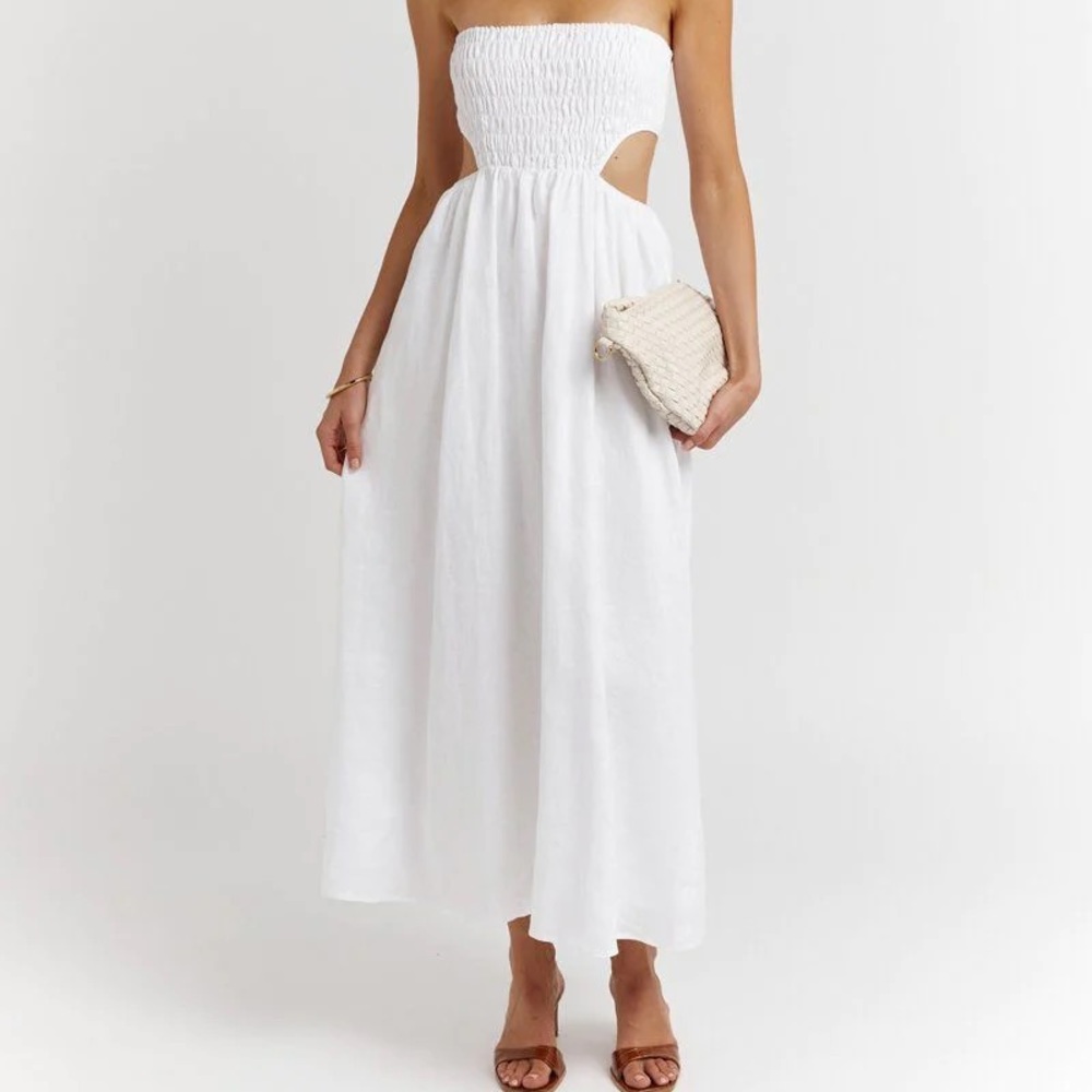 White Linin cutout midi dress in 10 US/12 UK